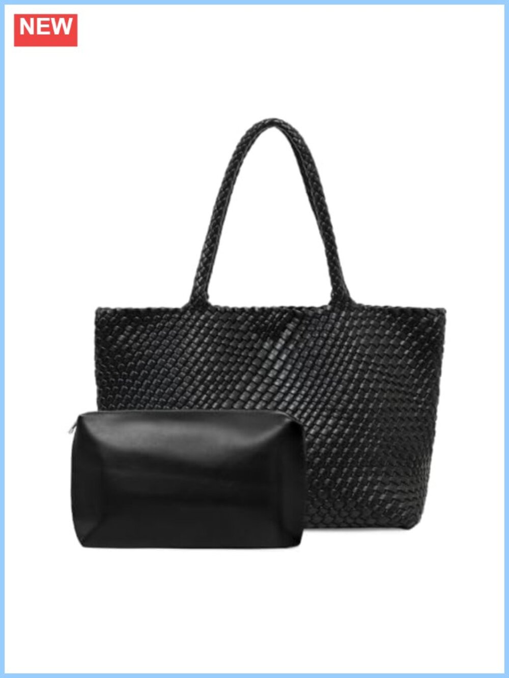 Oversized Handwoven Vegan Leather Tote Set with Cosmetic Bag